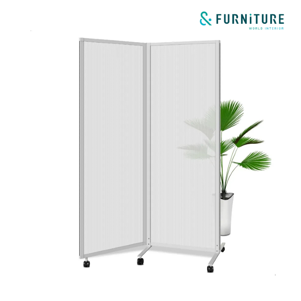 &FURNiTURE TWPF-TL9018WH2 半透明パーテーション 折り畳み 幅180cm 高さ180cm 2連パネル キャスター付 間仕切り オフィス会議用