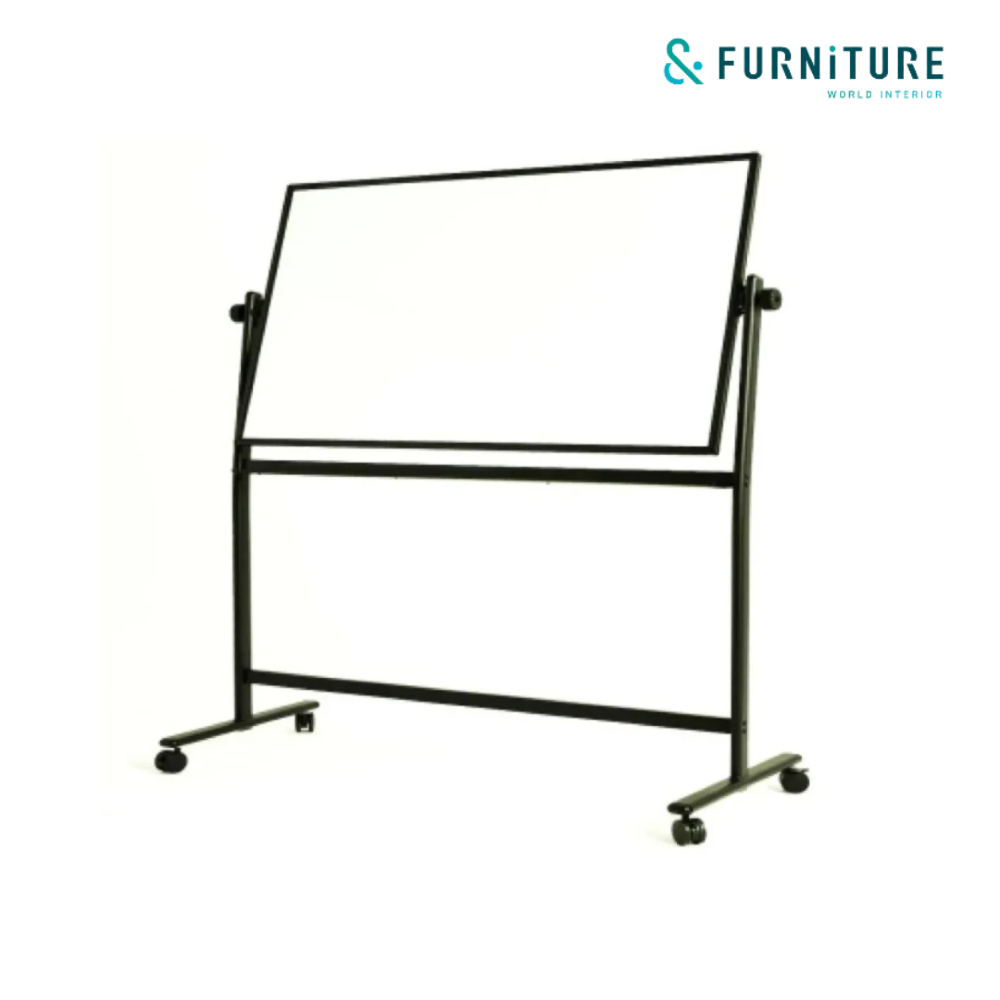 &FURNiTURE NOBK-9018 両面ホワイトボード 幅180×90cm 360°回転 高さ調節 キャスター付 マグネット対応 会議研修用